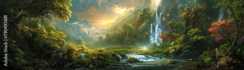 Illustrate a scenic depiction of the biblical utopia known as The Garden of Eden.