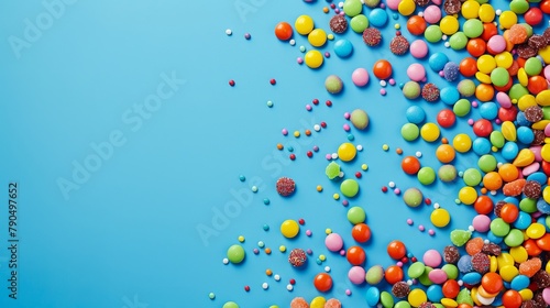 The concept of National Candy Day, top view. Copy space area for text. Background, banner, template, events card