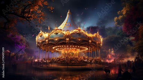 Create a short story about a magical carousel that comes to life at midnight, granting wishes to those who dare to take a ride © BURIN93
