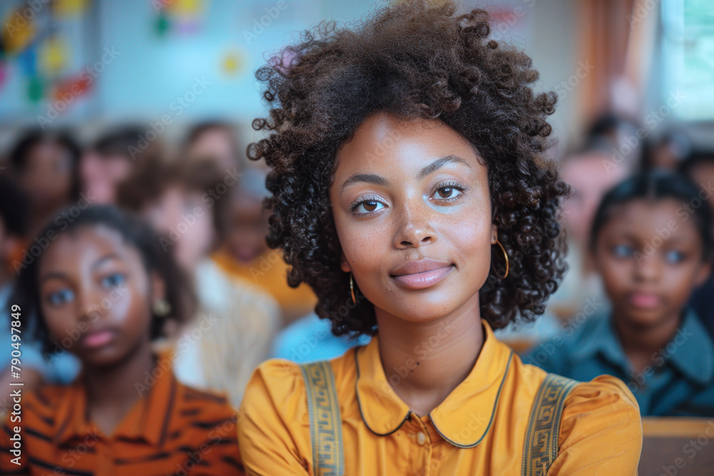 Afro teacher is teaching her students in front of the class Afro teacher is teaching her students in front of the class