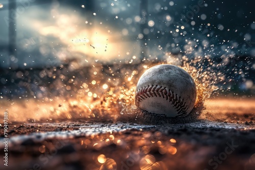 A dramatic moment of a baseball pitch, second base during match in the field, Ai generated photo