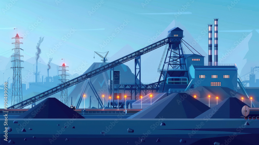 Fototapeta premium Illustration of Coal Mining Machinery in Industrial Setting