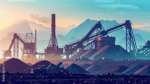 Illustration of Coal Mining Machinery in Industrial Setting photo