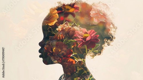 a double exposure illustration blending a baby's profile with flowers, celebrating mental health on baby's Day