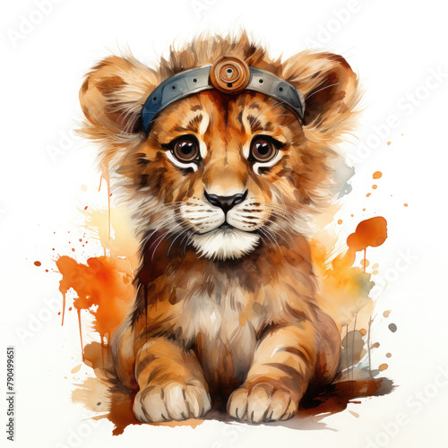 Watercolor Southern African Lion, clipart Illustration, Generative Ai © SantoshArt