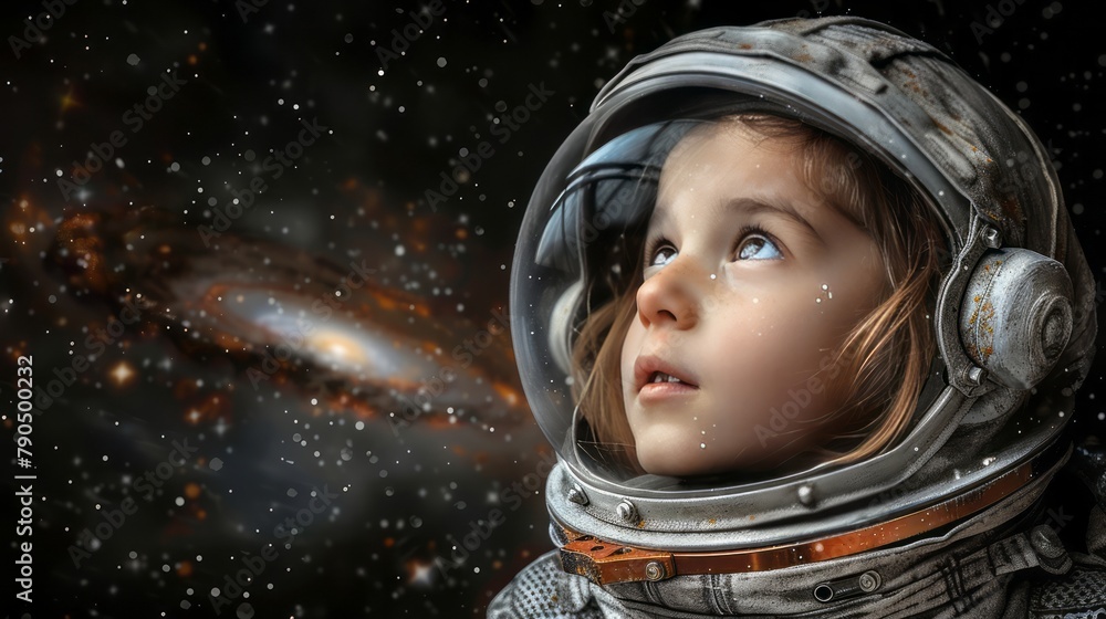 Child who dreams of being in space with open eyes Child who dreams of being in space with open eyes