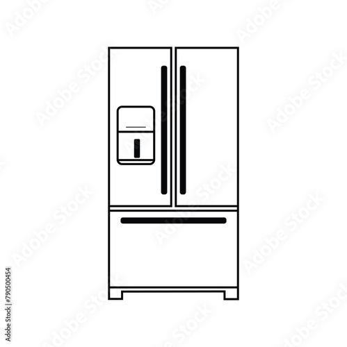 ne single line drawing of luxury two door refrigerator home appliance. New classic grey cooler icebox frig with Illustration style doodle and line art