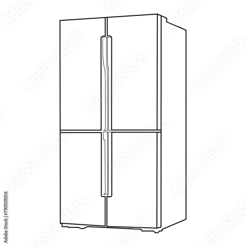 ne single line drawing of luxury two door refrigerator home appliance. New classic grey cooler icebox frig with Illustration style doodle and line art