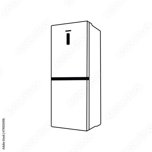 ne single line drawing of luxury two door refrigerator home appliance. New classic grey cooler icebox frig with Illustration style doodle and line art