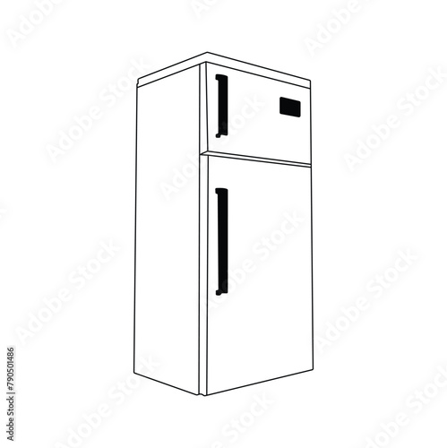 ne single line drawing of luxury two door refrigerator home appliance. New classic grey cooler icebox frig with Illustration style doodle and line art