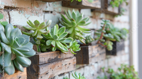 Modern Plant Wall with Wooden Planters