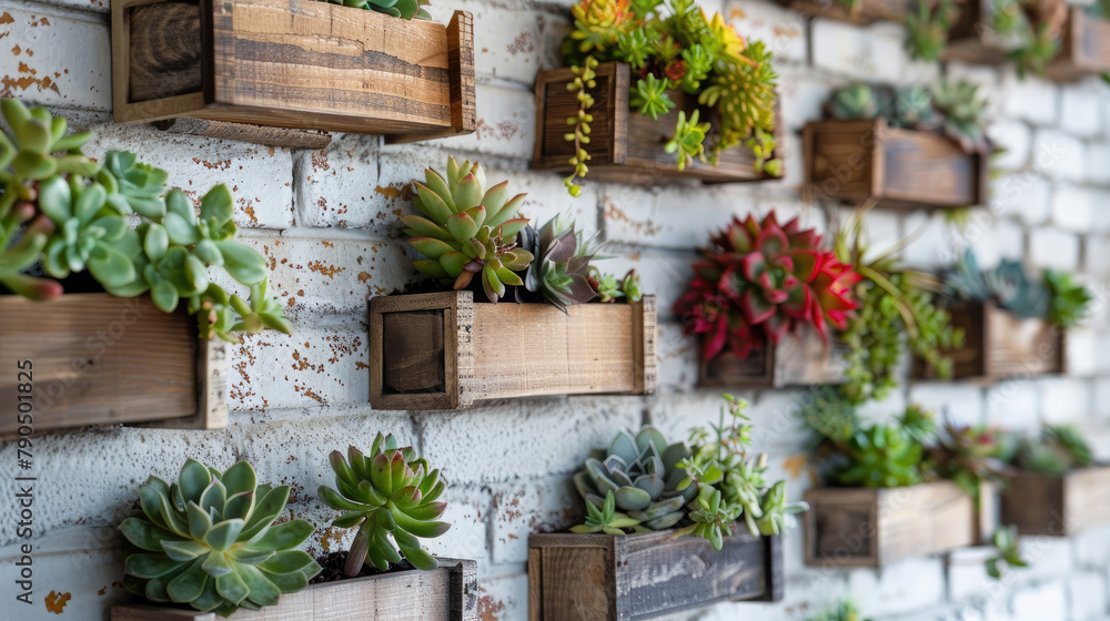 Modern Plant Wall with Wooden Planters