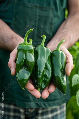 Farmer Holding Flavorful Anaheim Peppers in a Fruitful Agricultural Setting