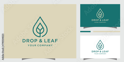 Luxury droplet with tree and leaf , logo design and business card.