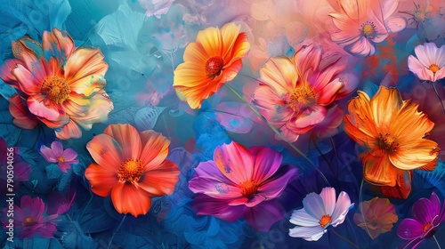 Beautiful floral background. Colorful flowers. Oil painting. Abstract art background. copy space