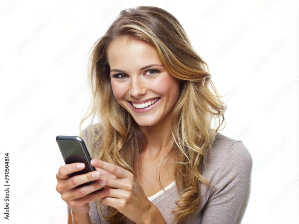 woman with mobile phone, isolated white background woman with mobile phone, isolated white background
