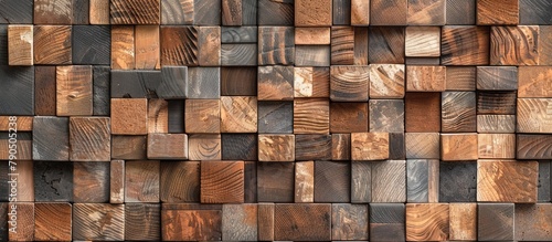 Detailed view of a sturdy wooden wall constructed with various pieces of timber arranged closely together