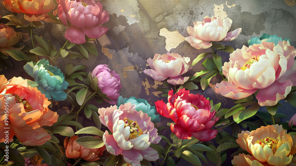 A meditation space where the calming effect of 3D peony wallpaper helps create a serene environment The colorful flowers against a muted background aid in focusing and relaxing the mind A meditation space where the calming effect of 3D peony wallpaper helps create a serene environment The colorful flowers against a muted background aid in focusing and relaxing the mind