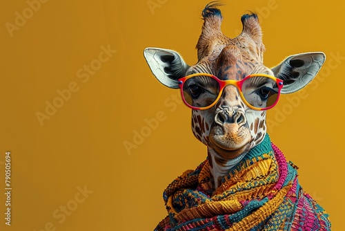 Giraffe sporting trendy headwear and a vibrant 3D suit ,ultra HD,digital photography