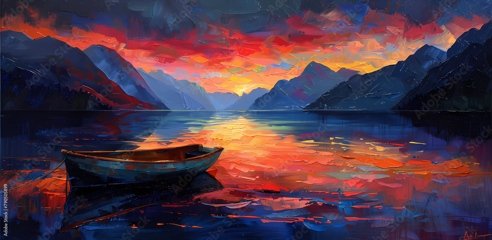 3D Oil Paint Lonely Boat Mug Wrap Generated by AI