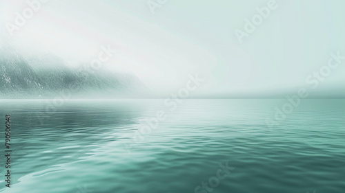 A serene blend of translucent ash gray and muted teal  forming a minimalist background that captures the tranquil essence of a misty lakeside morning