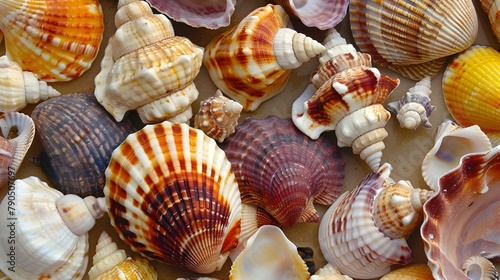 Diverse Seashell Collection on Sandy Beach for Coastal Decor and Lifestyle Designs