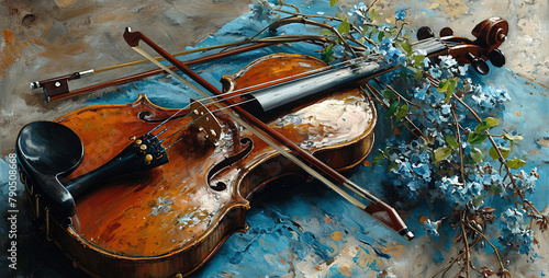 Female Classical Musician Violinist Playing a Violin Liquid Art Watercolor Oil Painting Brush Strokes on Canvas