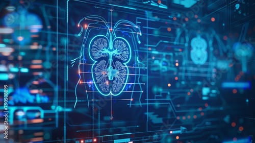 kidney testing results on digital interface on laboratory or surgical background, innovative technology in science and medicine concept. medical technology photo
