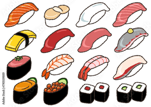 シンプルでかわいいお寿司のイラストセット