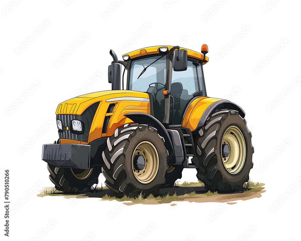 Detailed vector illustration of a green tractor with oversized tires parked on grass. Generative AI Detailed vector illustration of a green tractor with oversized tires parked on grass. Generative AI