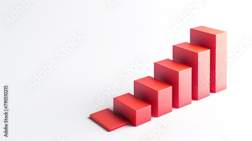 isometric upwards graph  upright  red  3D  white background 