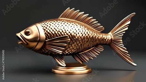  Golden fish sculpture symbolizing prosperity and good fortune photo