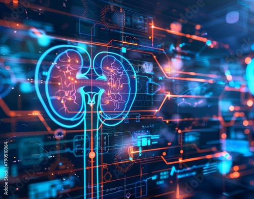 kidney testing results on digital interface on laboratory or surgical background, innovative technology in science and medicine concept. medical technology