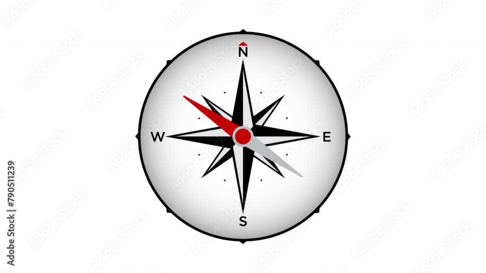Compass motion graphic animation pointing north white background Compass motion graphic animation pointing north white background