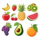 Set of fruits flat vector illustration