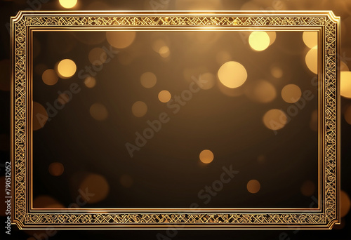 Rectangle vintage gold frame for web presentation horizontal border in oriental style with transpare photo