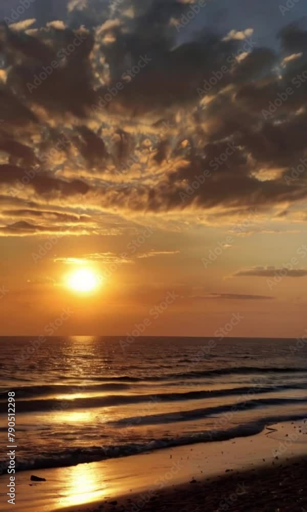 Sunset over the sea, aesthetic view of the beach during sunrise with clouds above generative AI Sunset over the sea, aesthetic view of the beach during sunrise with clouds above generative AI