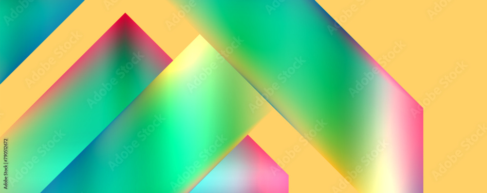 A vibrant yellow background with a rainbowcolored geometric pattern featuring triangles, rectangles, tints, and shades in magenta and electric blue, showcasing symmetry and creativity in the artwork A vibrant yellow background with a rainbowcolored geometric pattern featuring triangles, rectangles, tints, and shades in magenta and electric blue, showcasing symmetry and creativity in the artwork