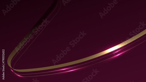 Abstract 3D luxury brown ribbon lines elements with glowing light effect on background.