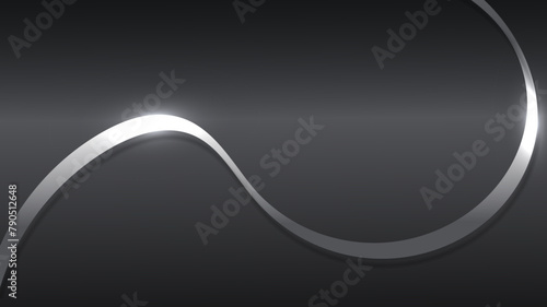 Abstract 3D luxury silver ribbon lines elements with glowing light effect on dark background.
