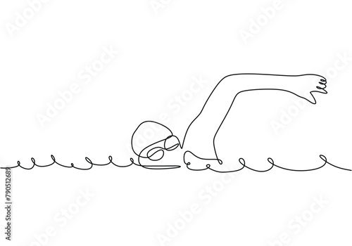 man swim in free style at swimming pool continuous one line drawing