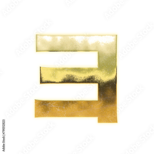 Very realistic golden "ヨ", Japanese Katakana, transparent background