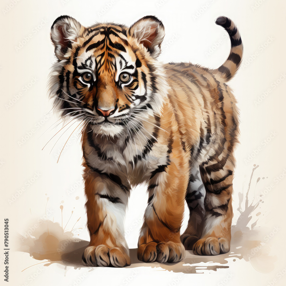 Fototapeta premium Watercolor Sumatran tiger, clipart Illustration, Generative Ai