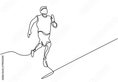One Single line drawing runner running pass finish line at run race