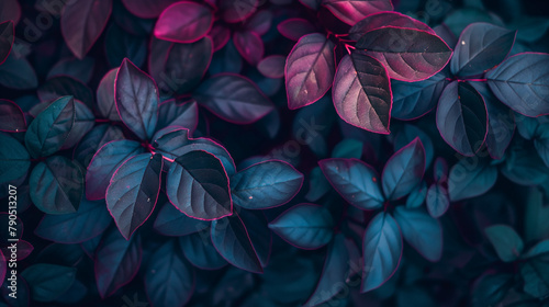 Close up of dark purple and blue leaves with veins