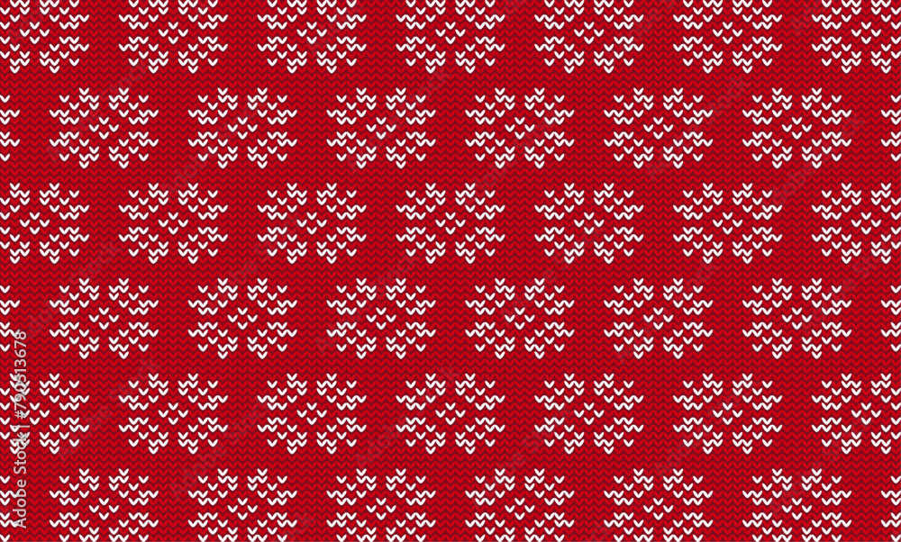 Vector white flower knitted pattern, Festive Sweater Design. Seamless Knitted Pattern