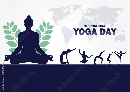 International Yoga Day. yoga body posture. group of Woman practicing yoga. Vector illustration for banner, poster or flyer.