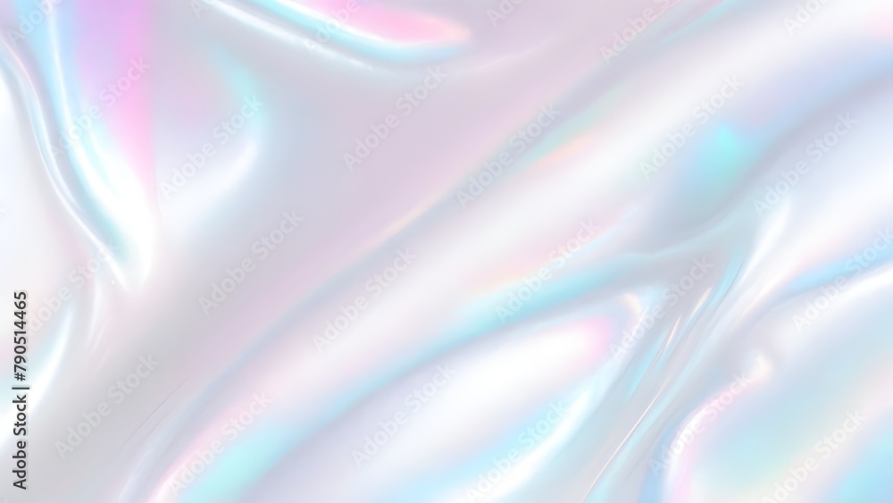 Naklejka premium Holographic background seamless trendy iridescent light foil texture. Soft holographic pastel unicorn marble background pattern. Modern pearlescent blurry abstract swirl illustration.