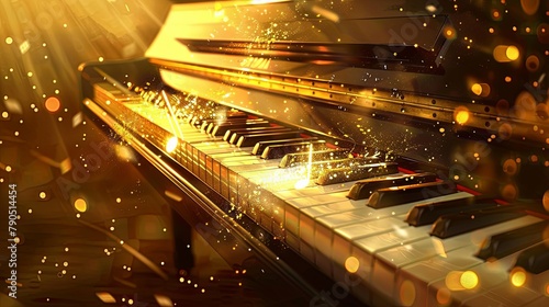 A piano with a glowing golden key. photo