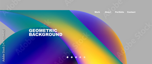 A geometric background with an electric blue circle in rainbow colors on a gray backdrop. Inspired by astronomical objects in space, this graphic features macro photography and a magenta hue